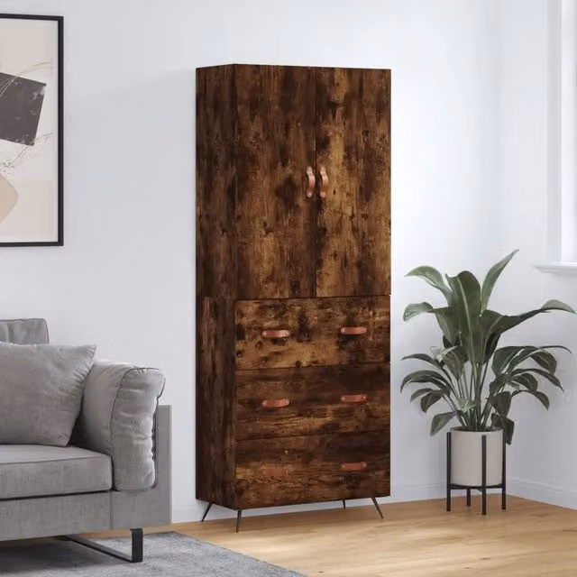 Credenza vidaXL in Rovere Marrone Opaco con Legno e Metallo L: 69,5 cm, P: 34 cm, H: 180 cm – 1