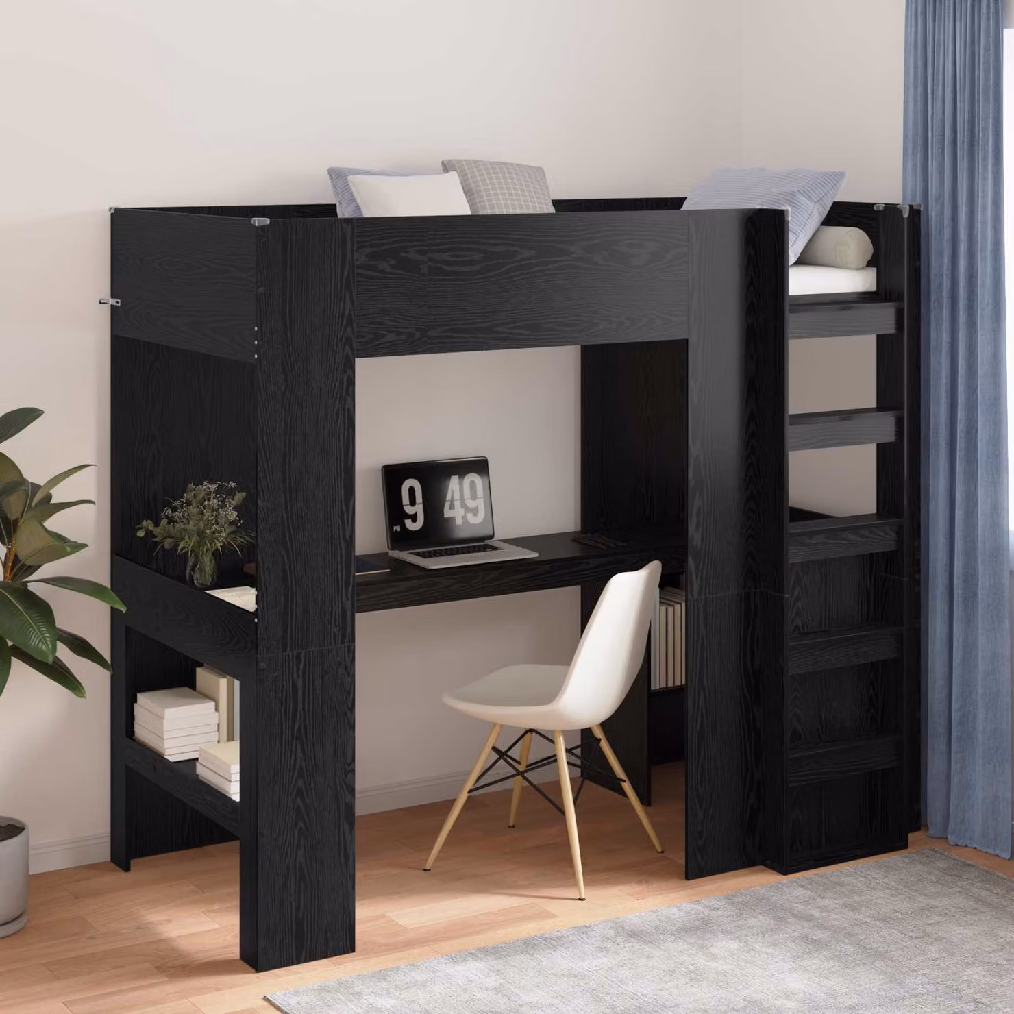 vidaXL Struttura letto a castello con scrivania in legno Rovere e Nero, L/P/H: 200 x 90 x 175 cm – 1