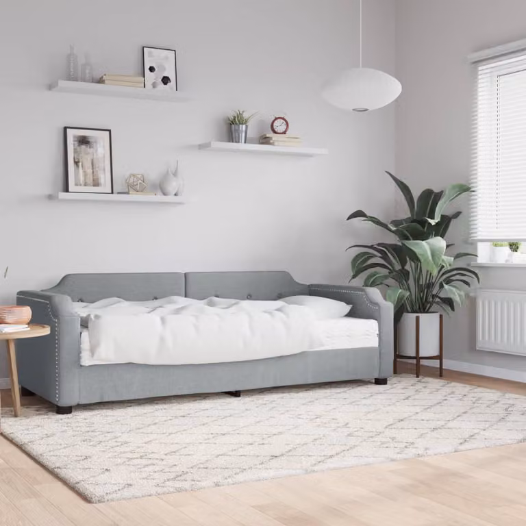 vidaXL Divano Letto Moderno in Tessuto Grigio con Materasso in Schiuma L/P/H: 90 x 200 cm