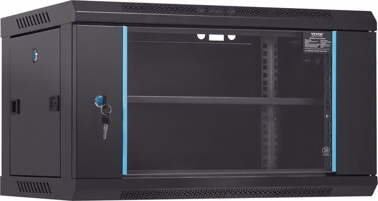 Armadio server da parete 6U, profondità 15,5'', armadio rack per server, capacità di carico massima 200 libbre, con pannelli laterali con porta in vetro con serratura, per apparecchiature IT, dispositivi A/V