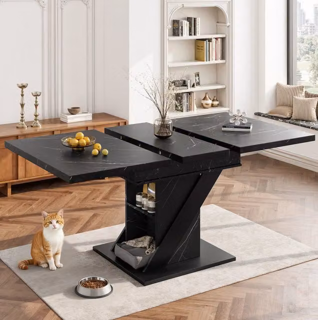 Tavolo da pranzo allungabile 110-140x80x75 cm in MDF nero salvaspazio -