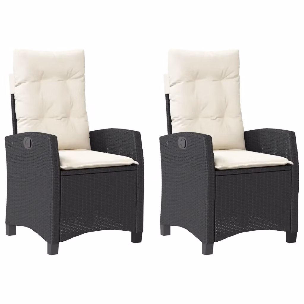Set di 2 sedie reclinabili da giardino vidaXL in polyrattan nero con cuscini bianchi e poggiatesta regolabile – 2
