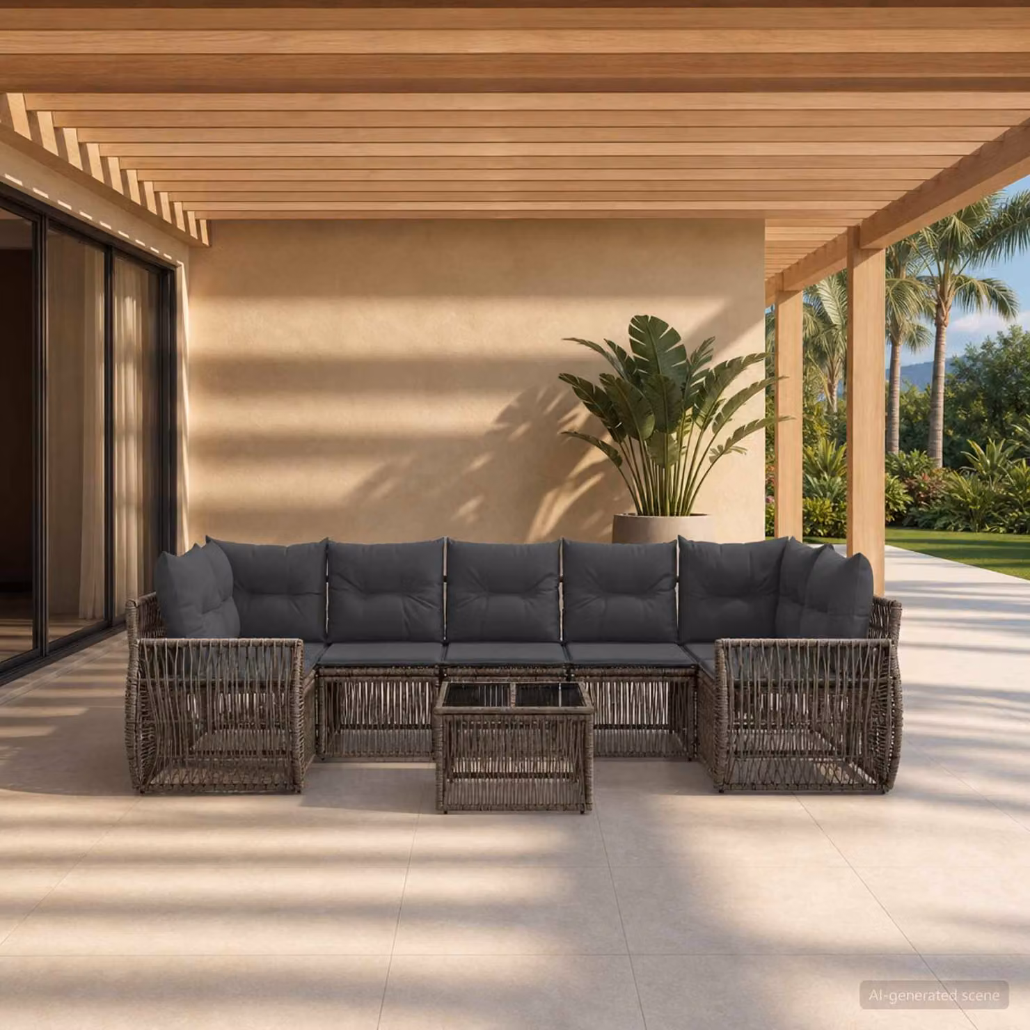 Set Divano da Giardino vidaXL 8 pz a Forma a U in Polyrattan Grigio con Cuscini e Tavolino