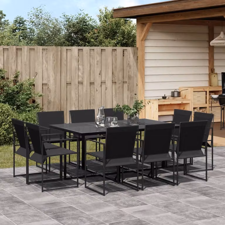 vidaXL Set da Pranzo da Giardino Moderno in Metallo e Vetro Nero 11 pz