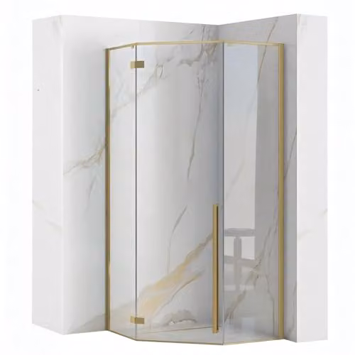 Rea - Cabina Doccia Diamond 90X90 Vetro Trasparente Da 6 Mm, Oro Spazzolato, Con Piatto Doccia Savoy Bianco 90X90X195Cm