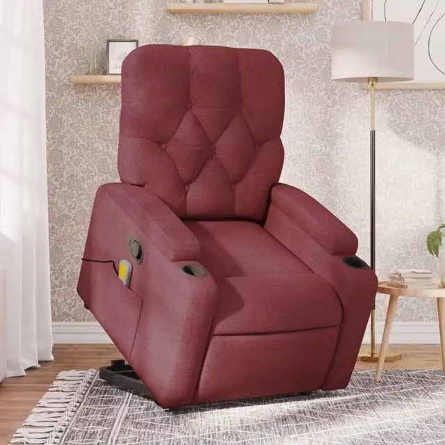 Poltrona Alzapersona Reclinabile con Assistenza Elettrica vidaXL in Tessuto Rosso per Senior – 1