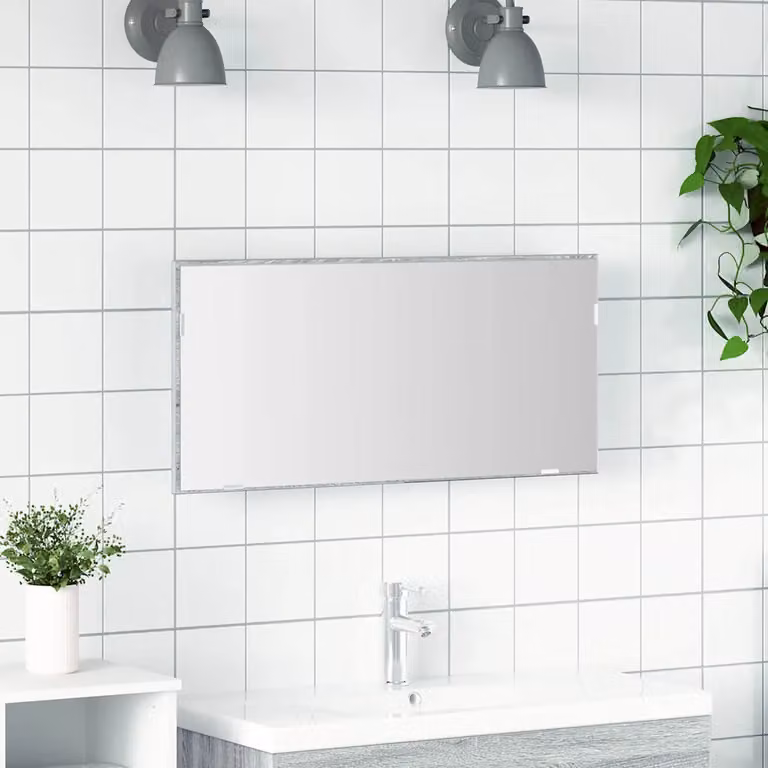 Specchio moderno con luce LED vidaXL, colore Grigio sonoma, H: 80 cm, L: 37 cm