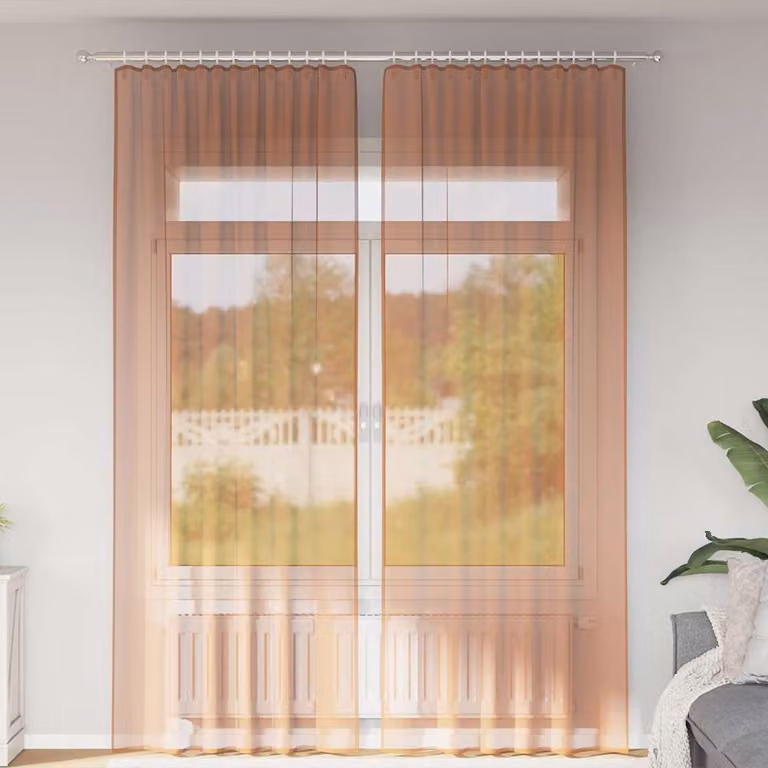 Set di 2 tende in voile semi-trasparenti vidaXL con tasche per asta, colore terracotta, L: 140 cm x H: 260 cm