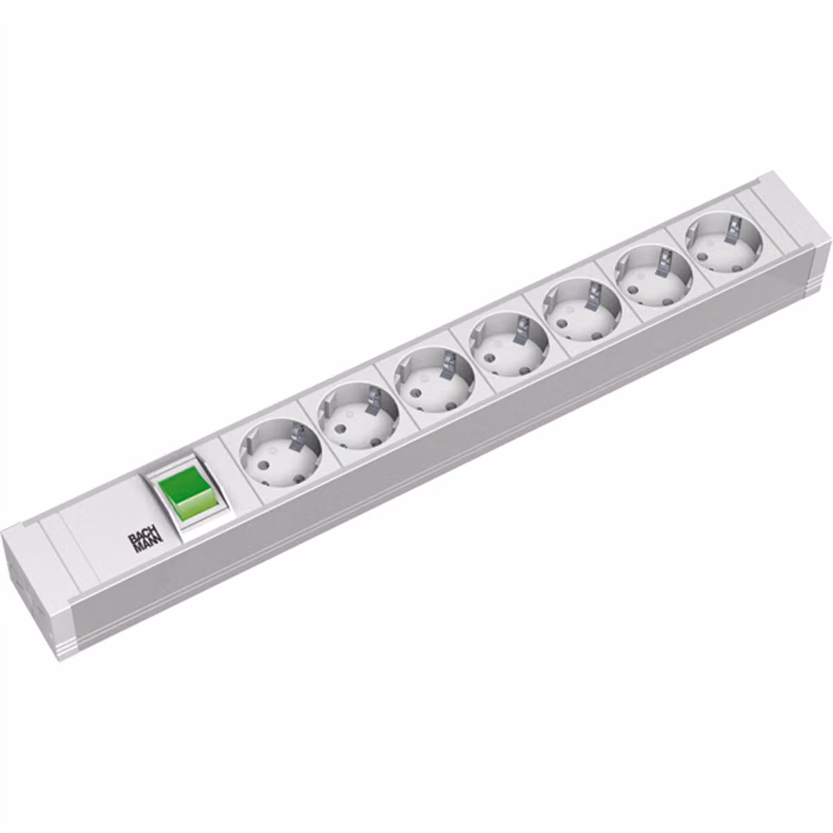 Bachmann, multipresa da 19" in PVC, 1,5 U, 7 prese, grigio chiaro, 2,0 m, con interruttore