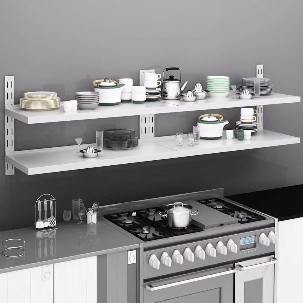 vidaXL Set di 2 Mensole Galleggianti a 2 Livelli in Acciaio Inox Argento L: 200 cm, P: 30 cm – 1
