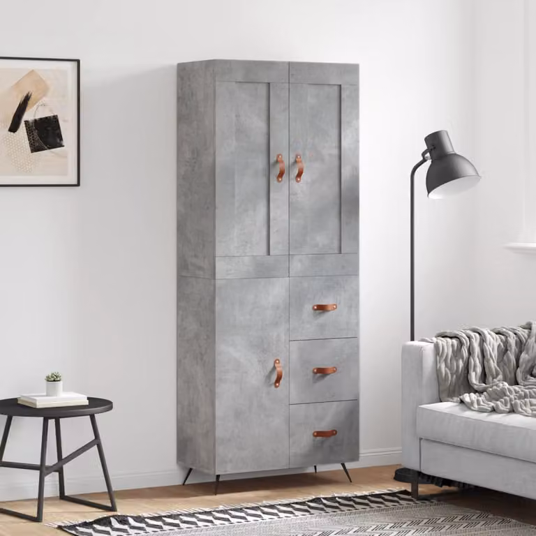Credenza moderna vidaXL in legno multistrato e metallo, Grigio, L: 69,5 cm, P: 34 cm, H: 180 cm