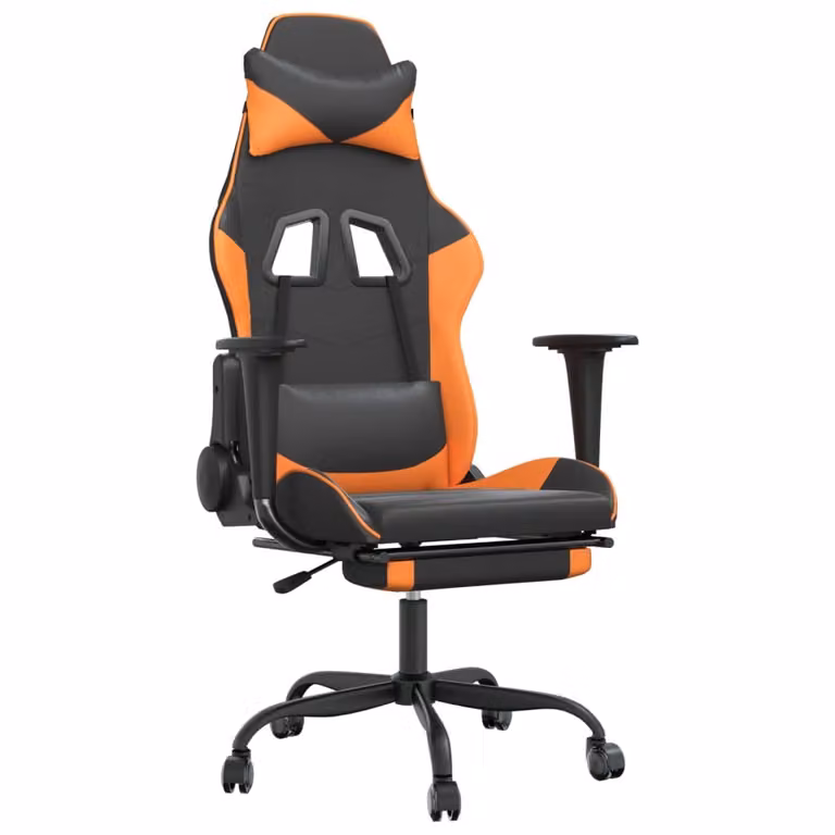 Sedia Gaming Massaggio Poggiapiedi Nero e Arancione Pelle finta