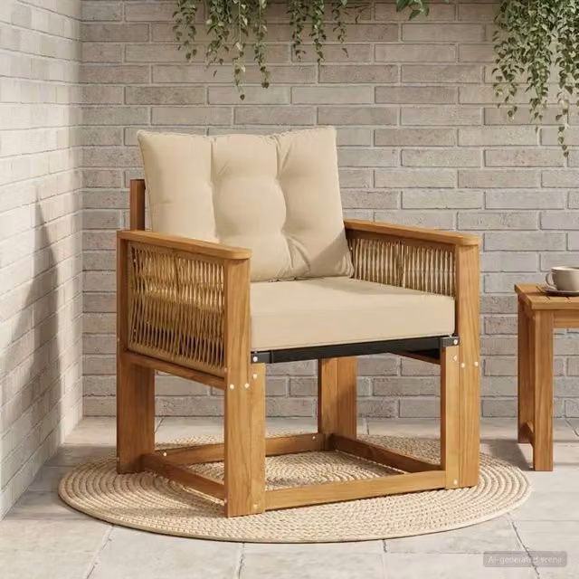Divano centrale componibile per esterno DESIGN IN in legno di acacia massello naturale con cuscini beige – 1