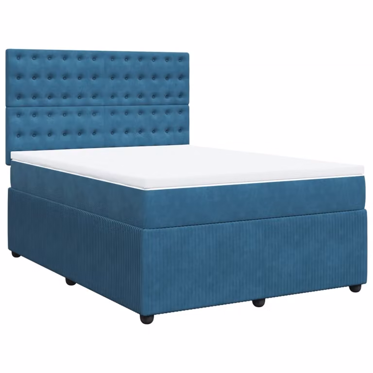 Giroletto a Molle con Materasso Blu Scuro 140x200 cm in Velluto
