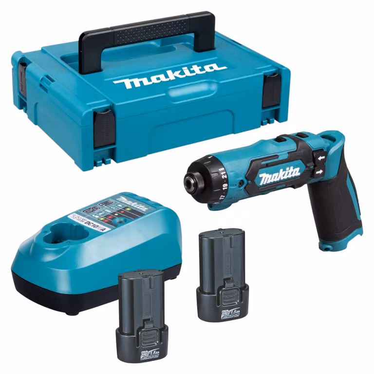 Avvitatore angolare a batteria Makita DF 012 DSJ 7,2 V 5,6 Nm + 2 batterie da 1,5 Ah + caricabatterie + Makpac