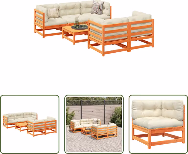 The Living Store Set di divani da giardino 6 pezzi con cuscini in legno di pino marrone cera