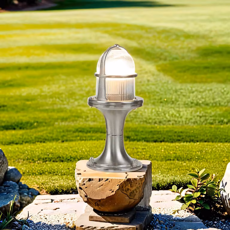 Luce da esterno Vetro scanalato in ottone 25 cm piccolo E27 IP54 inox in nichel Luce da piedistallo Luce da sentiero Lampada