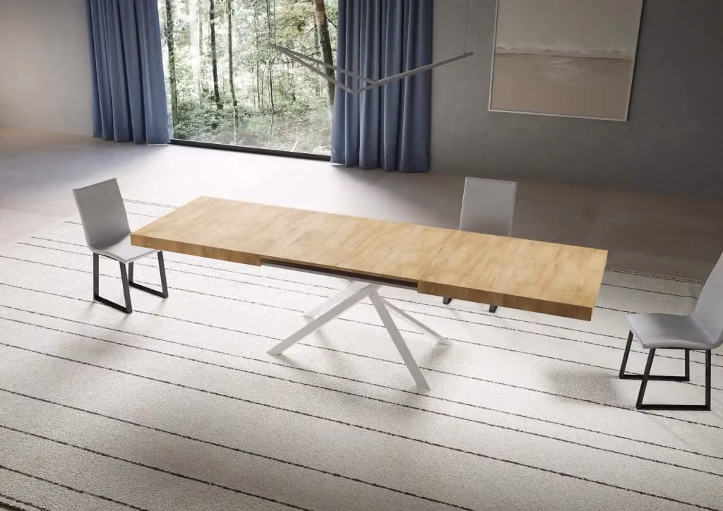 Tavolo allungabile moderno Itamoby in finitura quercia e gambe bianche L/P/H: 180 x 90 x 74 cm (estendibile fino a 440 cm) – 2