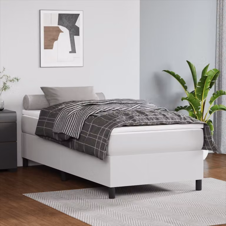 The Living Store Letto a molle insacchettate Bianco 90x190 cm Similcuoio