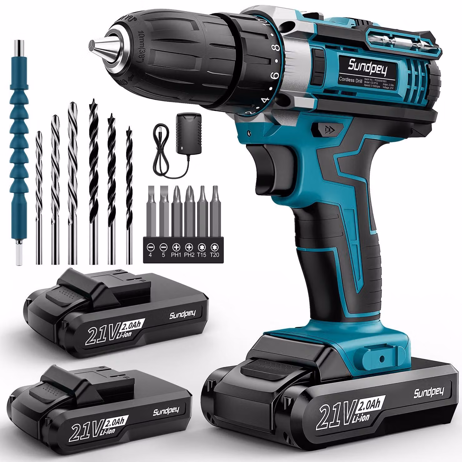 Set di avvitatori a batteria con 2 batterie da 2,0 Ah, 21 V