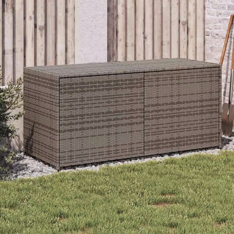 vidaXL Contenitore da Giardino in Polyrattan Grigio con Coperchio Rimovibile