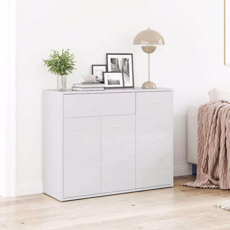Credenza vidaXL Bianco Lucido in Legno Multistrato L: 88 cm, P: 30 cm, H: 70 cm