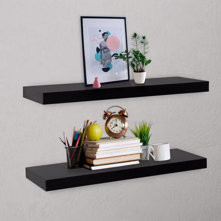 Set di 2 mensole a muro galleggianti vidaXL nere in MDF, L 80 cm x P 20 cm x H 3,8 cm
