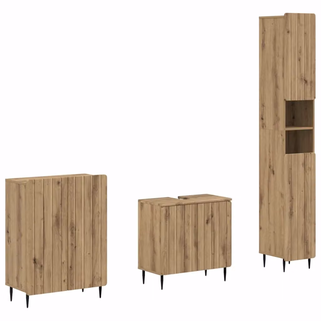 Set di mobili da bagno moderno vidaXL in legno di rovere marrone composto da mobile lavabo e pensili a muro – 2