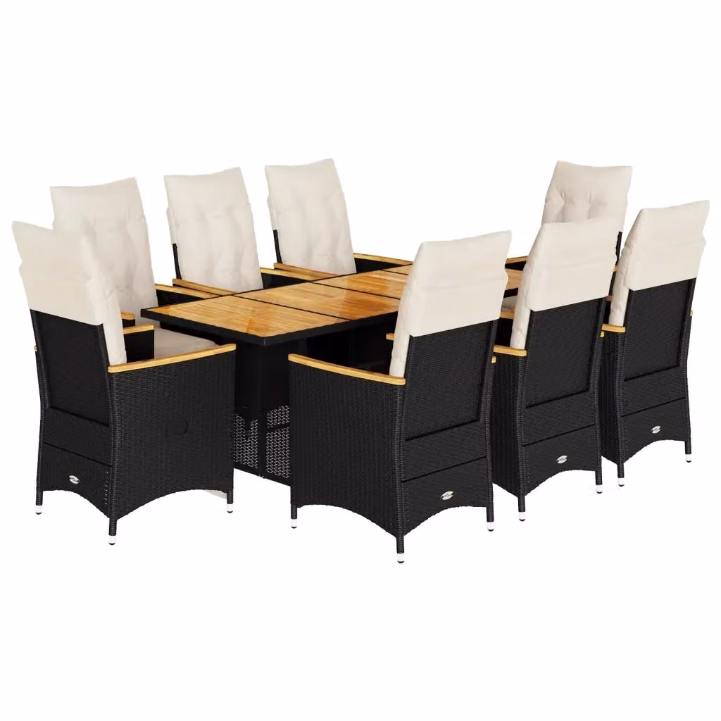 Set Bistrò da Giardino vidaXL in Polyrattan e Legno di Acacia Nero e Bianco 9 pz – 2