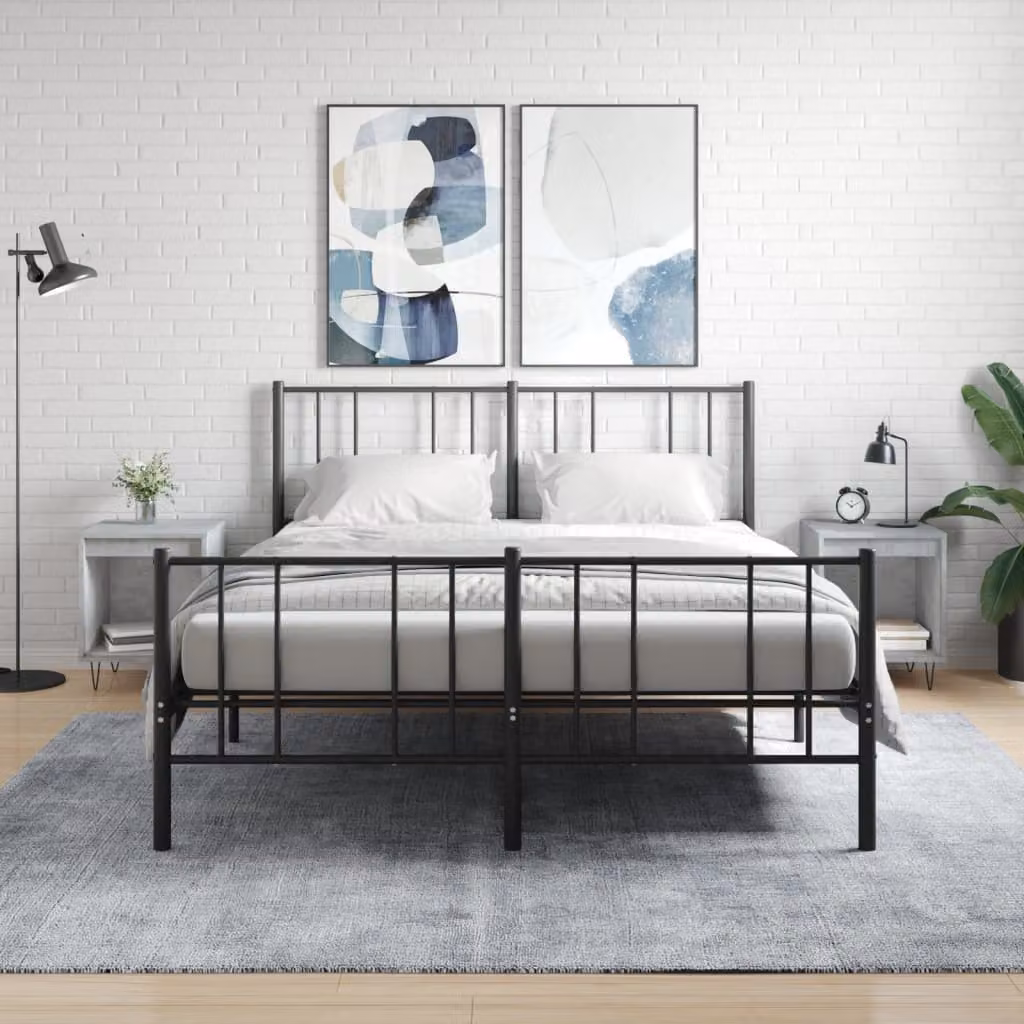 Set di 2 comodini vidaXL moderni in legno e metallo, colore grigio, L: 40 cm, P: 35 cm, H: 50 cm