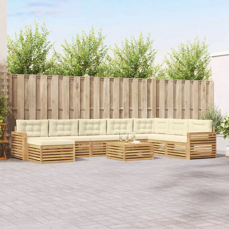 Set di divani da esterno vidaXL 9 pz in legno di acacia con cuscini Bianco e Beige