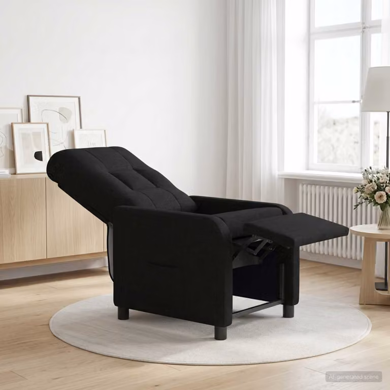 Poltrona reclinabile relax vidaXL in tessuto nero con struttura moderna per soggiorno e ufficio