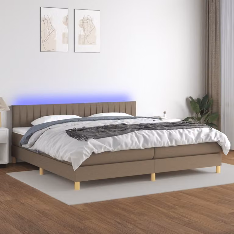 Maison Exclusive - Letto a Molle Materasso e LED tortora 200x200cm in Tessuto