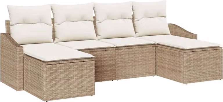 Set da Pranzo per Giardino con cuscino 6 pcs Beige e Crema