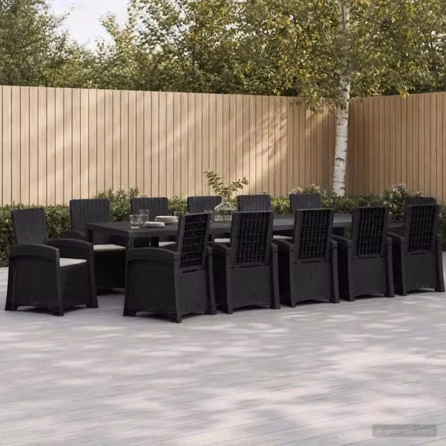 Set da pranzo da giardino moderno vidaXL in polyrattan color antracite e grigio con tavolo rettangolare e 14 pezzi – 1