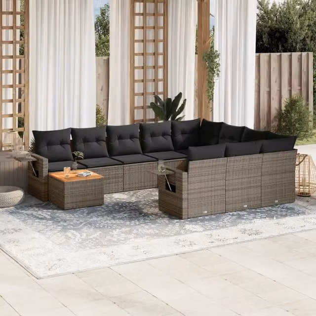 Set Divani da Giardino 11 pz con Cuscini in Polyrattan Grigio 3224751