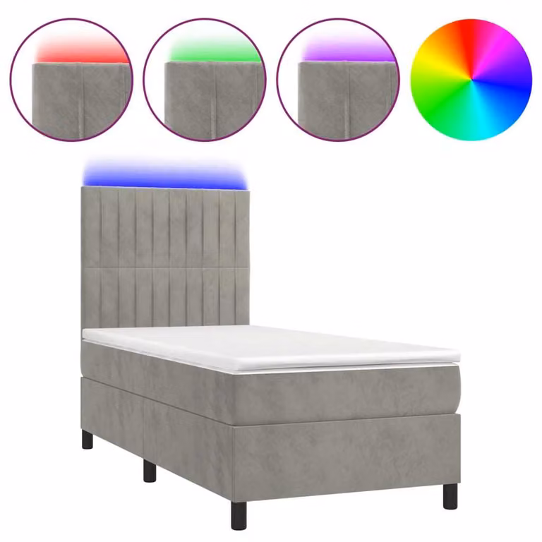 Letto a Molle Materasso e LED Grigio Chiaro 90x190 cm Velluto