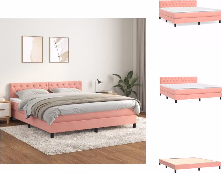 vidaXL Letto a molle con materasso rosa 160x200 cm in velluto - Letti & Reti