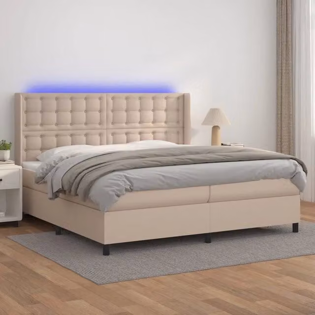 Letto con Giroletto a Molle e Illuminazione LED vidaXL, Colore Cappuccino, L/P: 200 x 200 cm – 1