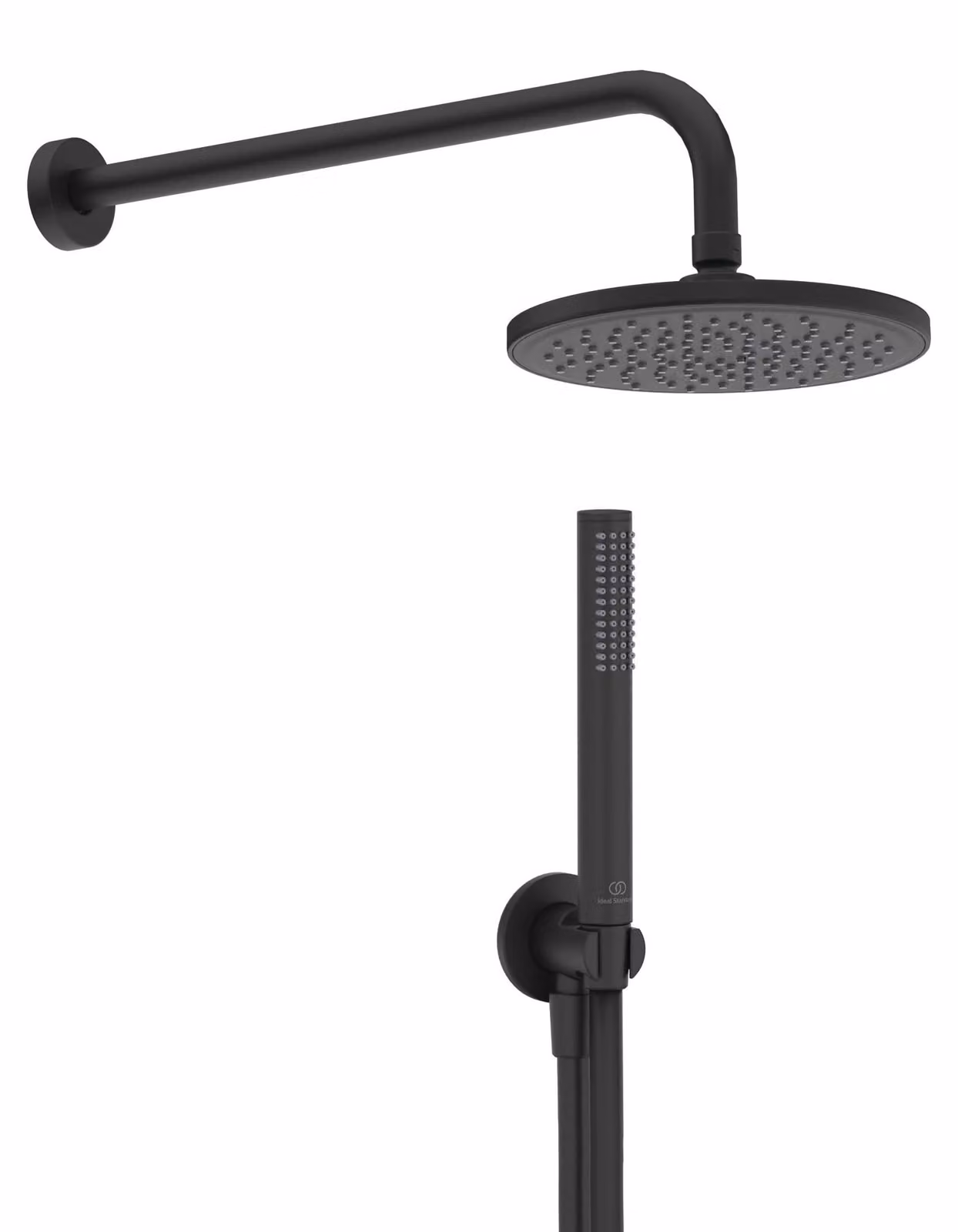 Set doccia, rotondo, nero opaco, composto da 5 elementi, soffione da 20 cm, braccio doccia da 40 cm