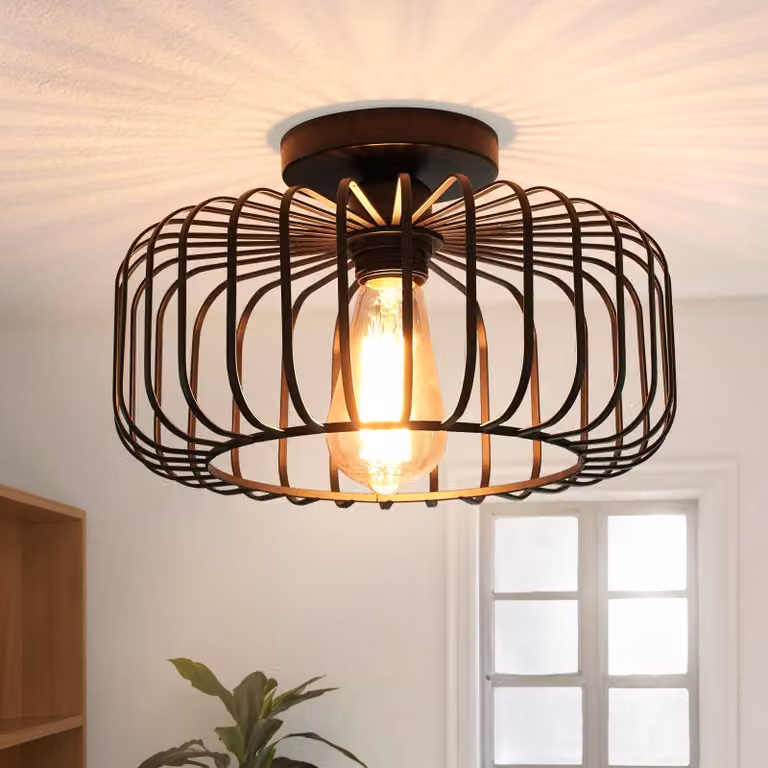 Plafoniera moderna in metallo nero attacco E27 paralume rotondo con lampadina LED per soggiorno camera da letto sala da pranzo corridoio