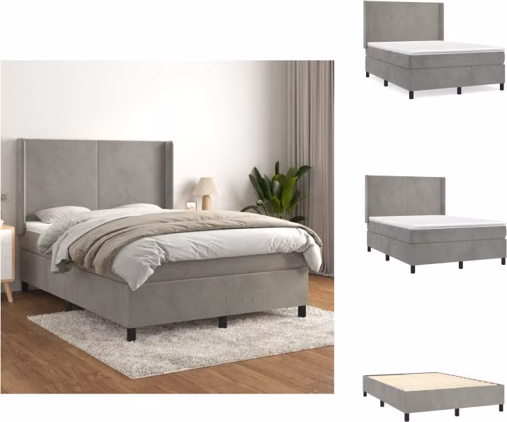 vidaXL Letto a molle con materasso grigio chiaro 140x200 cm in velluto - Letti e strutture letto