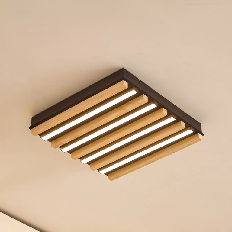 Plafoniera soffitto Firka Lindby, dimmerabile, Legno chiaro, Soggiorno / Sala da pranzo, Legno, Moderno, Plafoniera