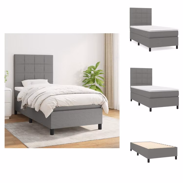 vidaXL Letto a molle con materasso in tessuto grigio scuro 100x200 cm - Letti e strutture letto