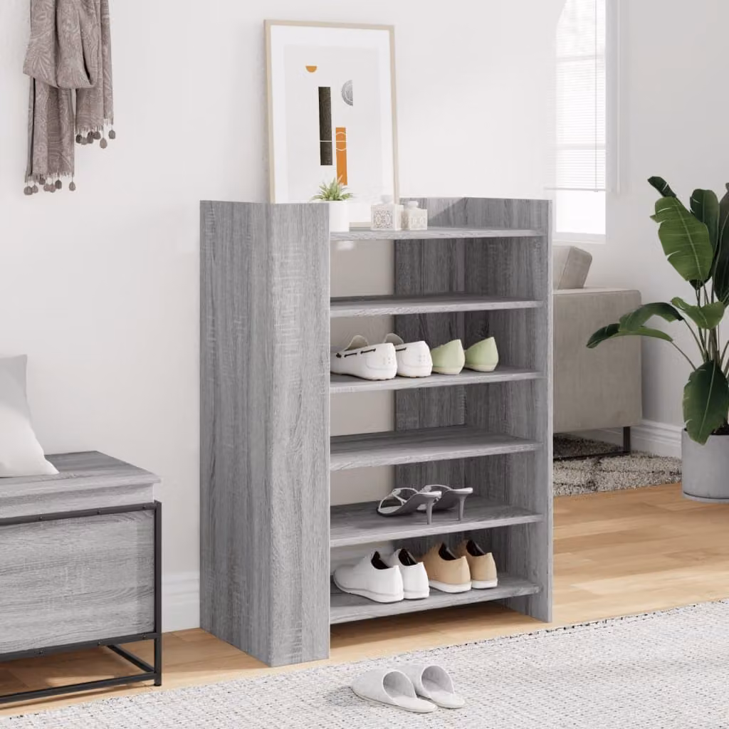 Scarpiera angolare moderna vidaXL in legno grigio con ripiani piatti, L: 74,5 cm, P: 37,5 cm, H: 100 cm