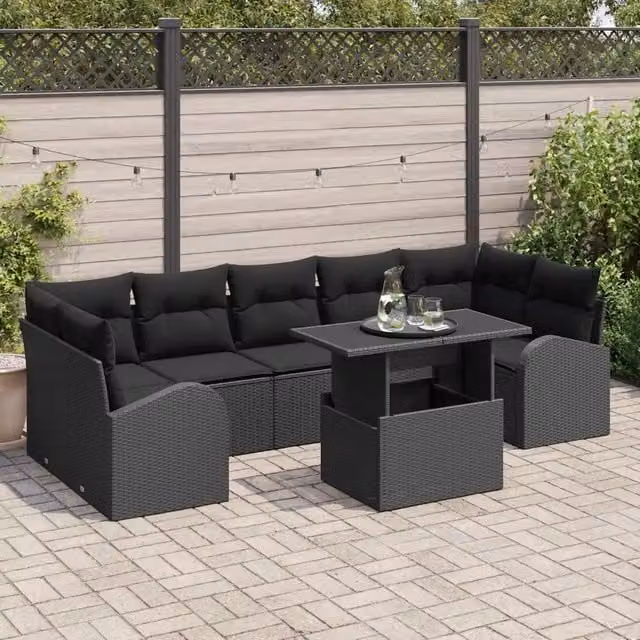 Set Divano da Giardino 8 pz Nero Rattan in Polipropilene 3357336