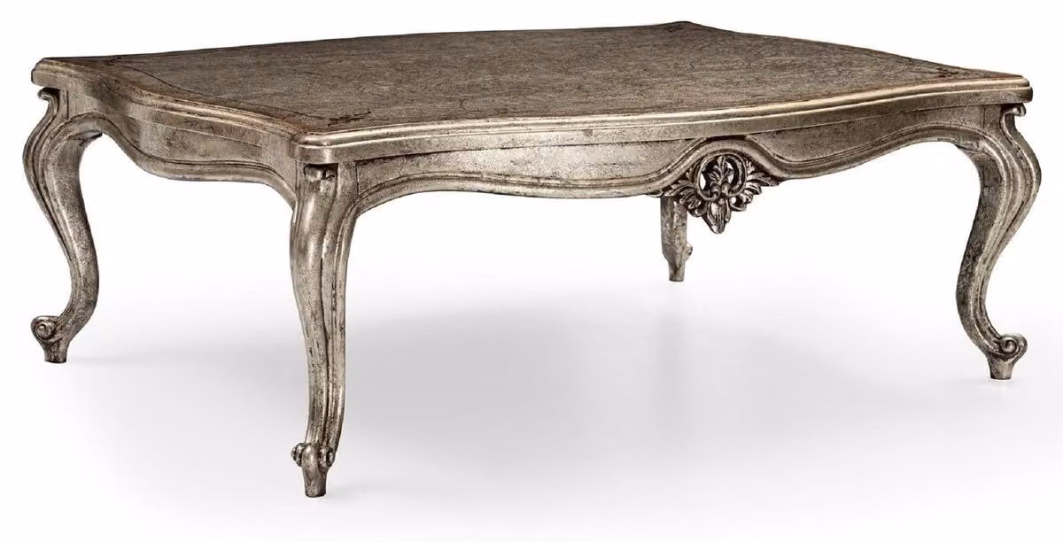 Casa Padrino Tavolino barocco argento antico - Tavolo da salotto rettangolare in legno massiccio in stile barocco - Mobili barocchi - Mobili in stile barocco - Arredi barocchi - Nobile e magnifico