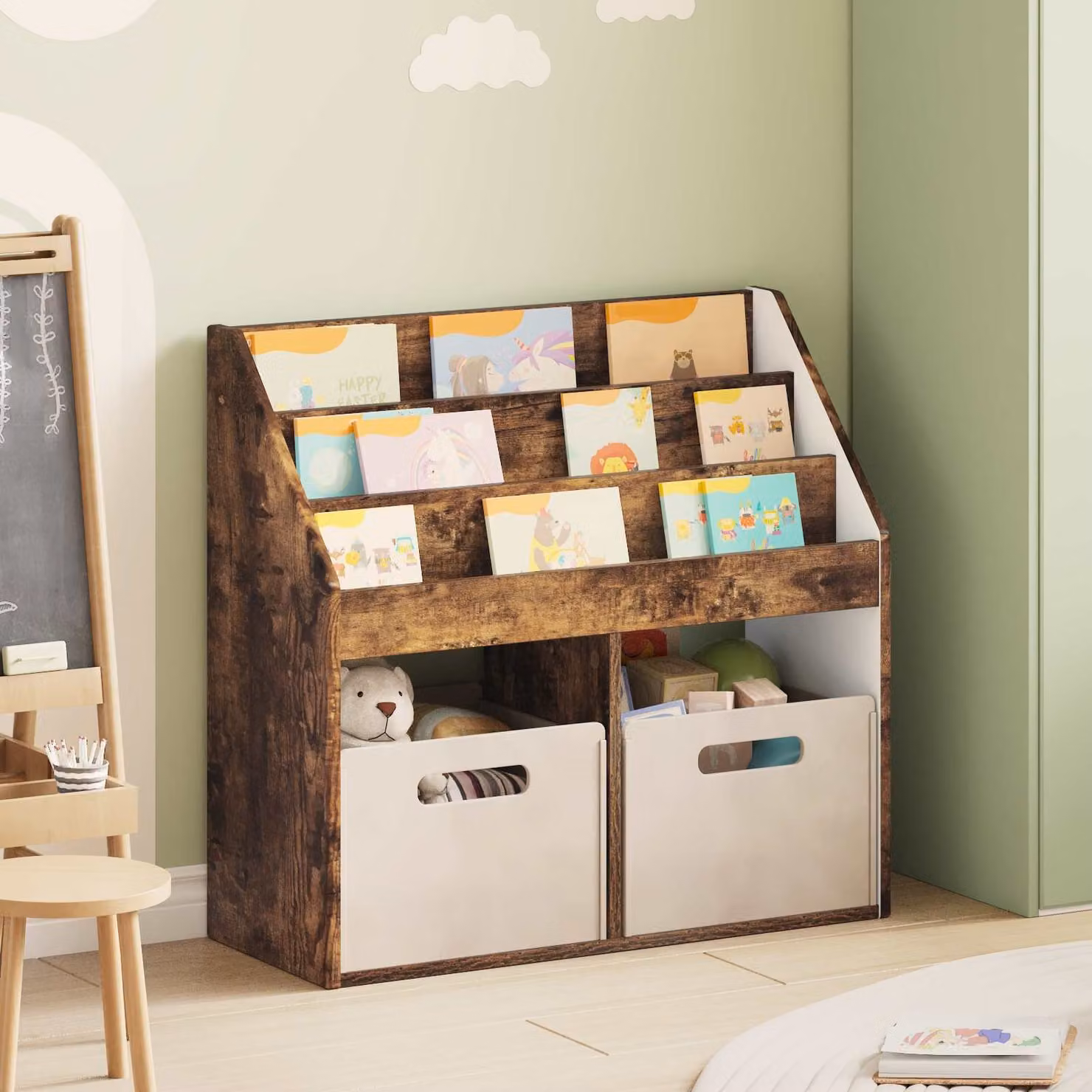 Libreria per bambini vidaXL moderna in MDF color rovere fumé, L 72,5 x P 29,5 x H 69 cm