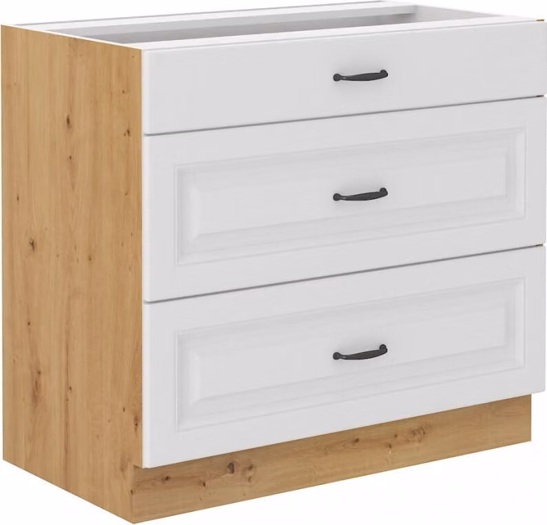 Armadietto inferiore con cassetti SOPHIA - larghezza 80 cm, bianco / rovere artisan