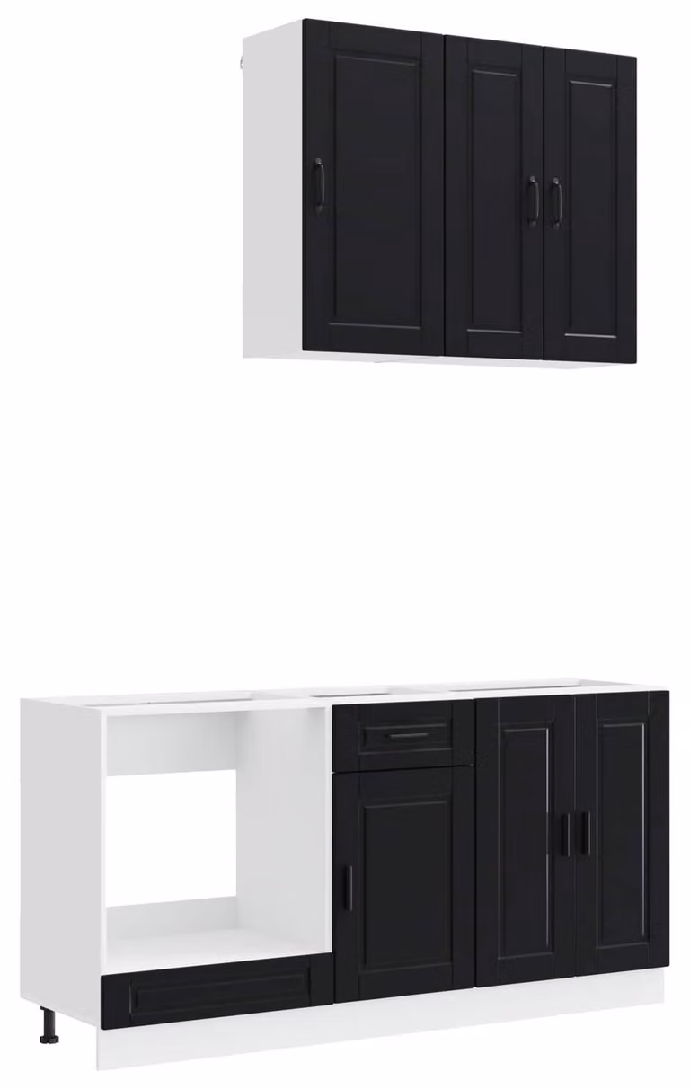 Set da cucina PORTO, 5 pezzi, colore nero, realizzato in materiale composito di legno